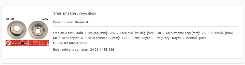 BMW E36 – E46 Arka Disk Dolu Takımı